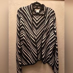 Talbots 100% Wool Graphic Knit Zip Cardigan Black White XL
